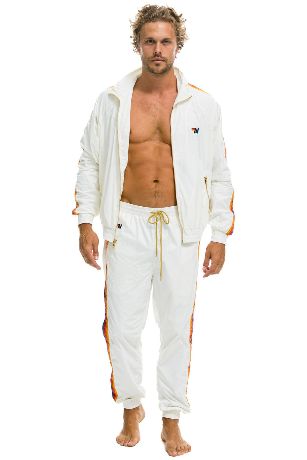 MENS 4 STRIPE WIND PANT - WHITE