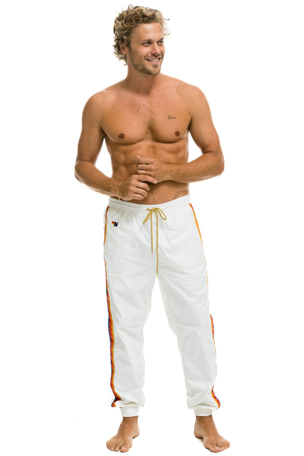 MENS 4 STRIPE WIND PANT - WHITE