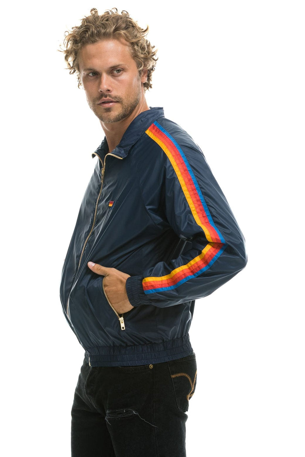MENS 4 STRIPE WINDBREAKER - NAVY