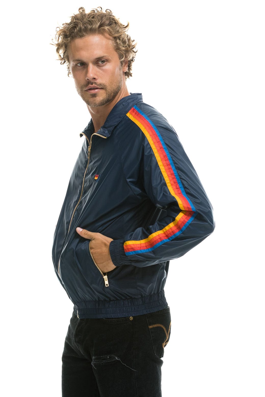 MENS 4 STRIPE WINDBREAKER - NAVY