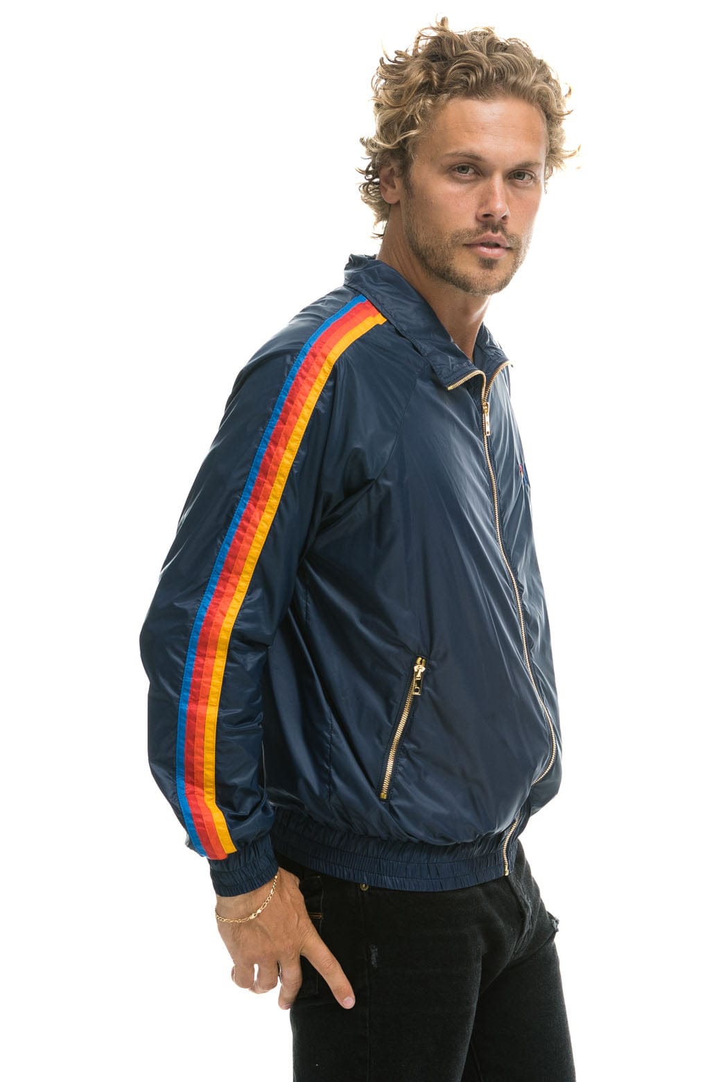 MENS 4 STRIPE WINDBREAKER - NAVY