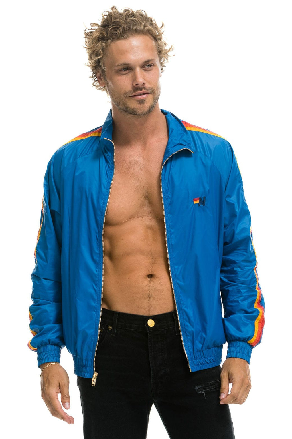 MENS 4 STRIPE WINDBREAKER - SNORKEL BLUE