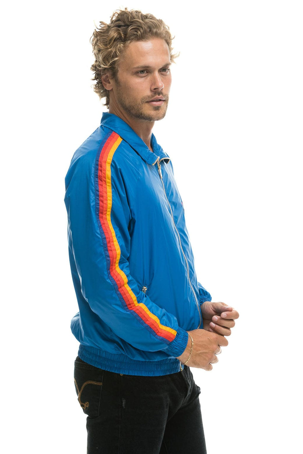 MENS 4 STRIPE WINDBREAKER - SNORKEL BLUE