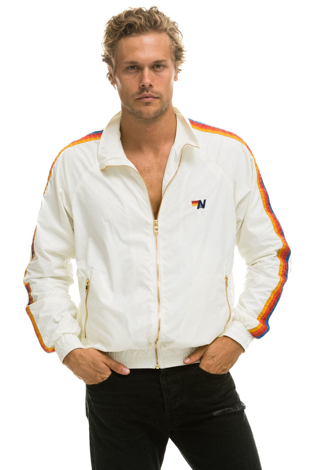 MENS 4 STRIPE WINDBREAKER - WHITE
