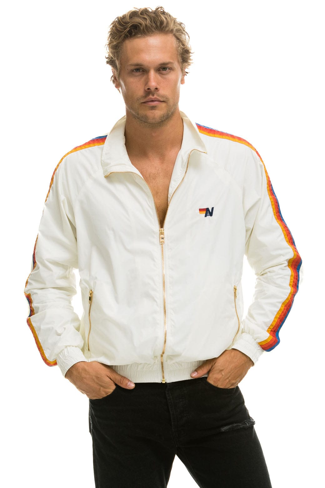 MENS 4 STRIPE WINDBREAKER - WHITE
