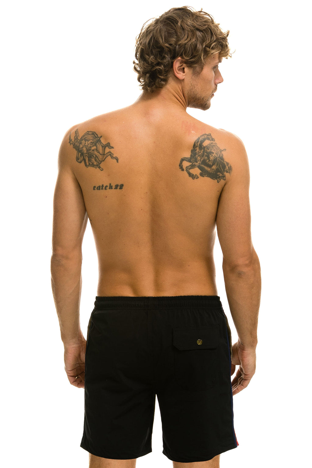 MENS 5 STRIPE FLEX SHORTS 7 INCH - BLACK