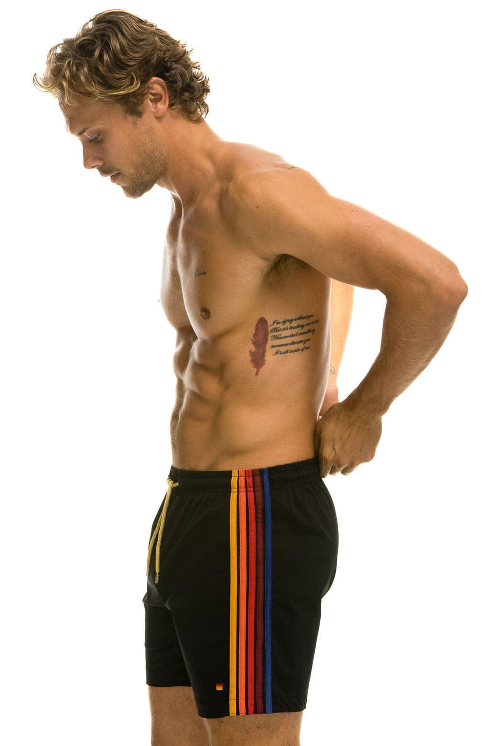 MENS 5 STRIPE FLEX SHORTS - BLACK