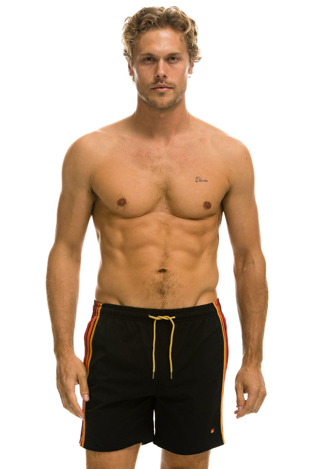 MENS 5 STRIPE FLEX SHORTS - BLACK