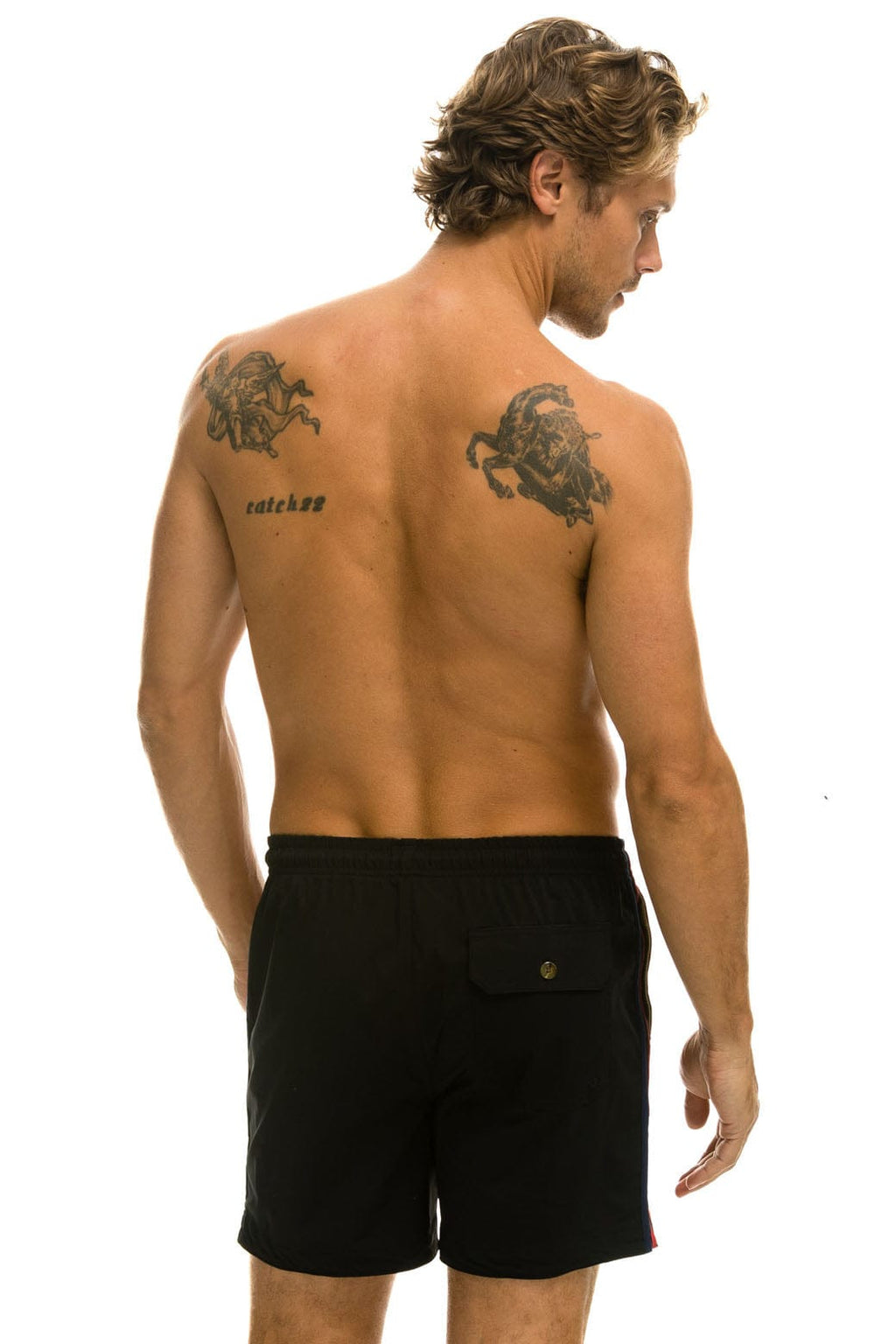 MENS 5 STRIPE FLEX SHORTS - BLACK