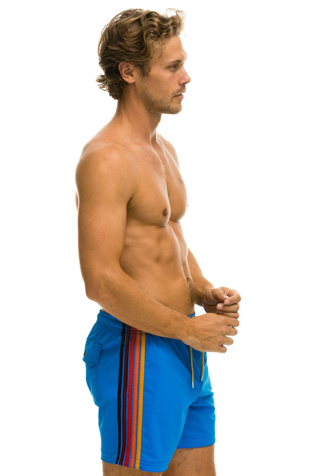 MENS 5 STRIPE FLEX SHORTS - PARROT BLUE