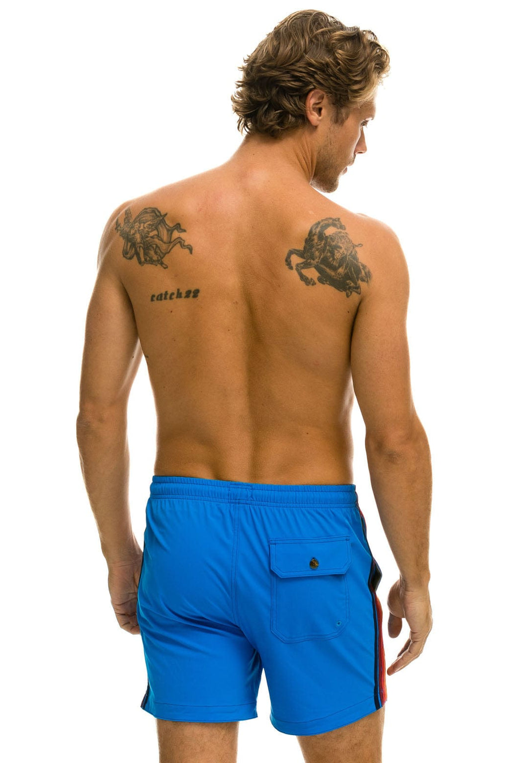 MENS 5 STRIPE FLEX SHORTS - PARROT BLUE