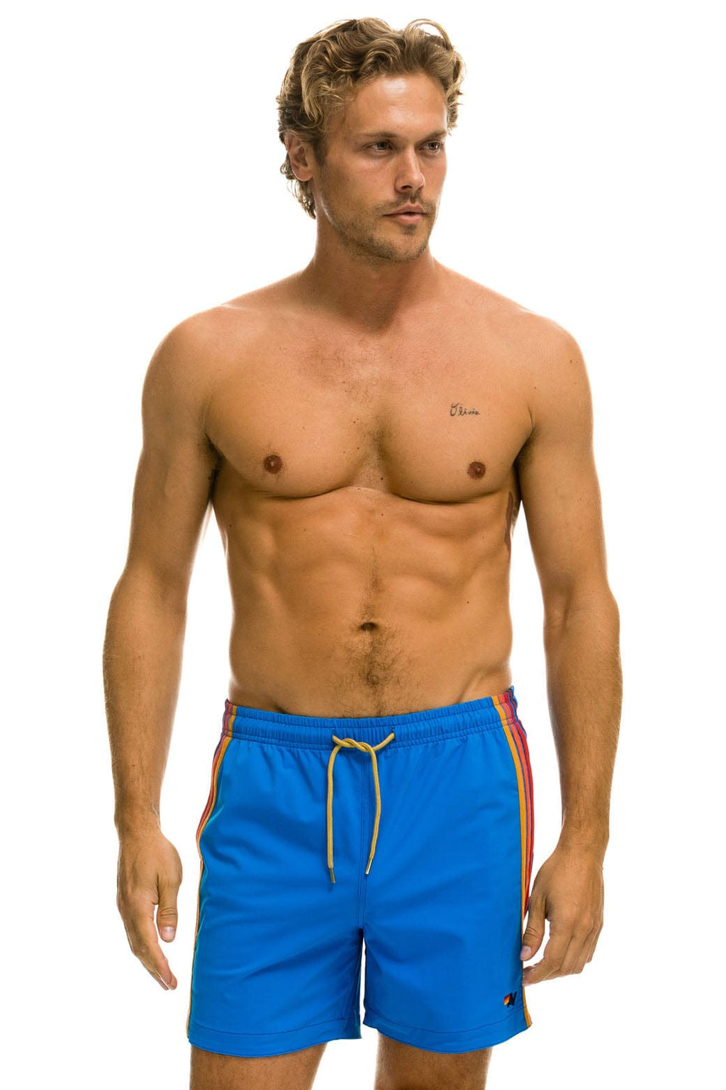 MENS 5 STRIPE FLEX SHORTS - PARROT BLUE
