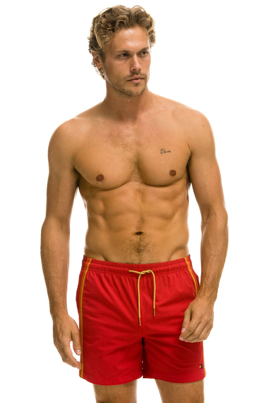 MENS 5 STRIPE FLEX SHORTS - RED