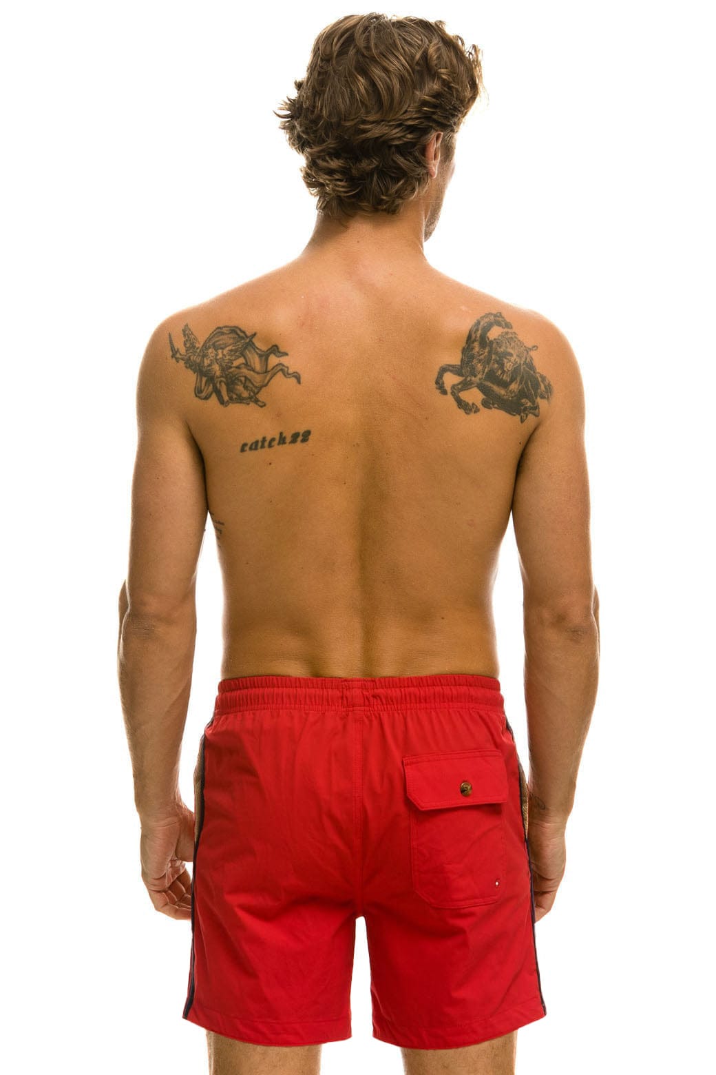MENS 5 STRIPE FLEX SHORTS 7 INCH - RED