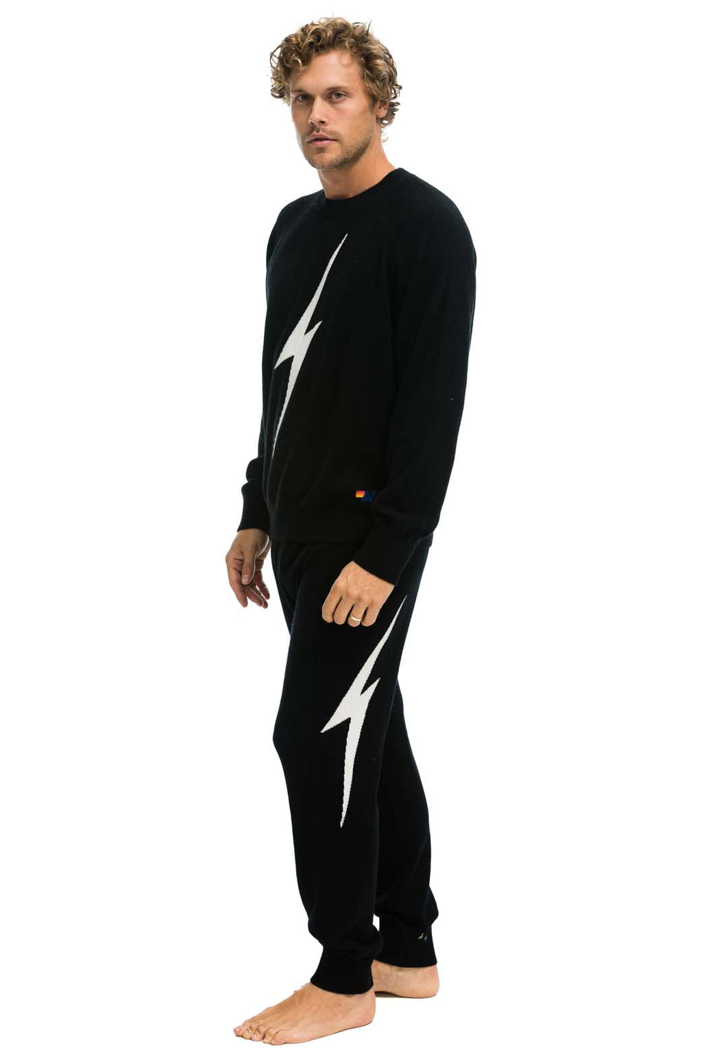 MENS BOLT CASHMERE LIGHT SWEATER PANT - BLACK WHITE BOLT