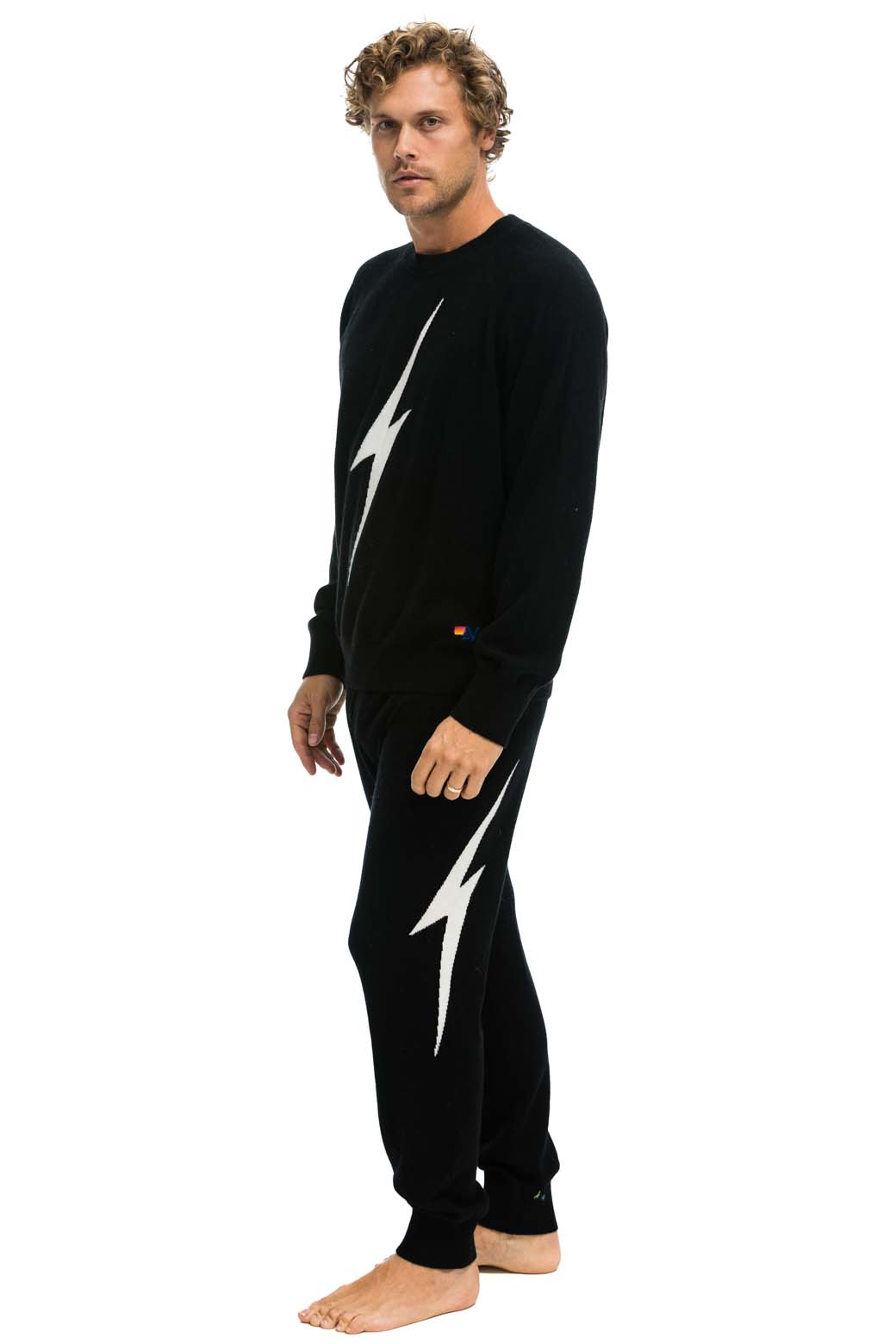 MENS BOLT CASHMERE LIGHT SWEATER PANT - BLACK WHITE BOLT