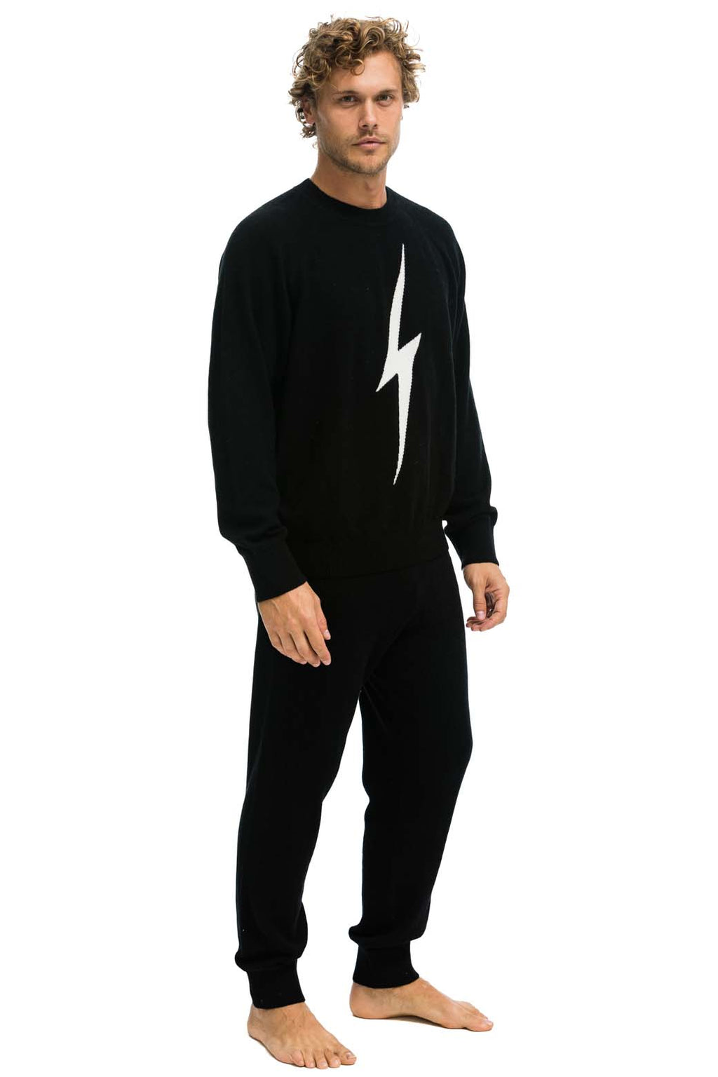MENS BOLT CASHMERE LIGHT SWEATER PANT - BLACK WHITE BOLT