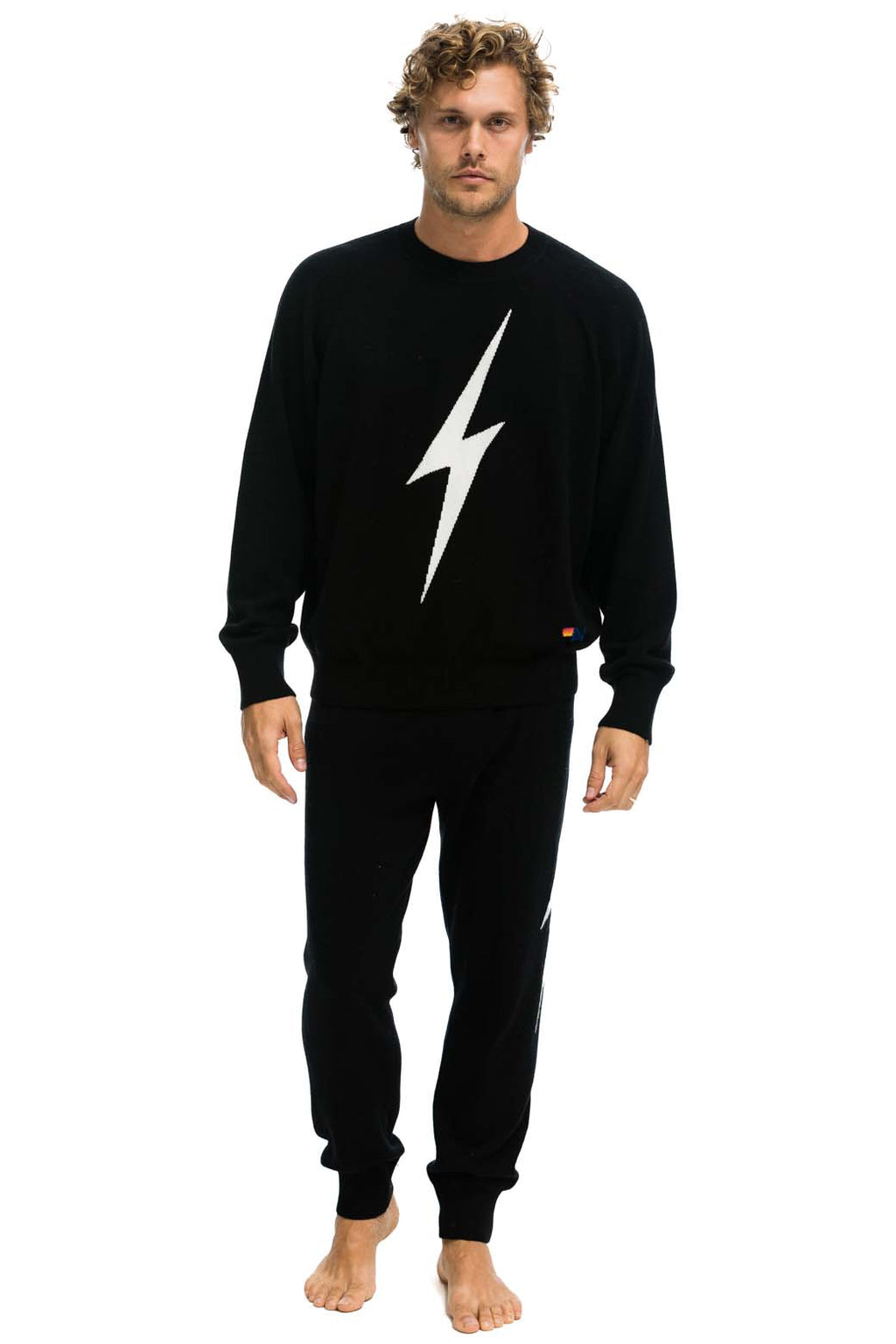 MENS BOLT CASHMERE LIGHT SWEATER PANT - BLACK WHITE BOLT