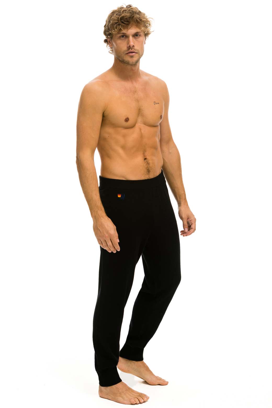 MENS BOLT CASHMERE LIGHT SWEATER PANT - BLACK WHITE BOLT