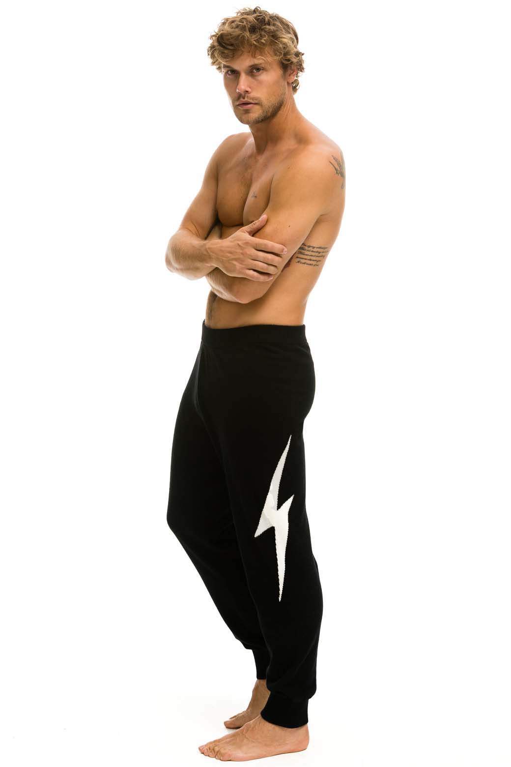 MENS BOLT CASHMERE LIGHT SWEATER PANT - BLACK WHITE BOLT