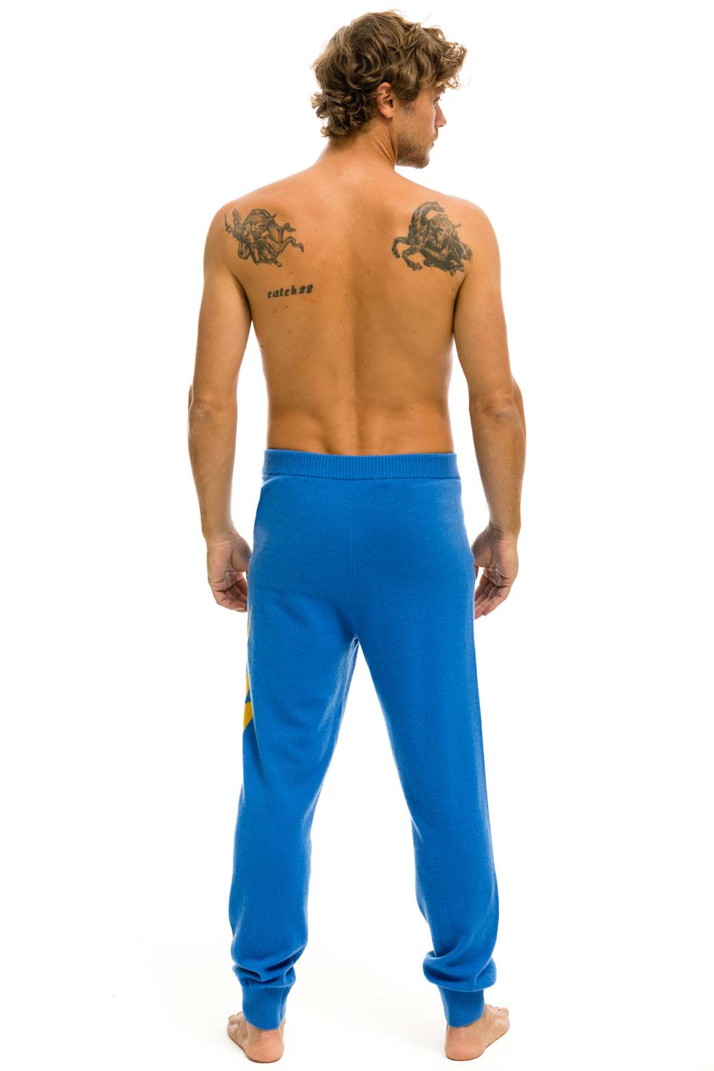 MENS BOLT CASHMERE LIGHT SWEATER PANT - VINTAGE BLUE GOLD BOLT