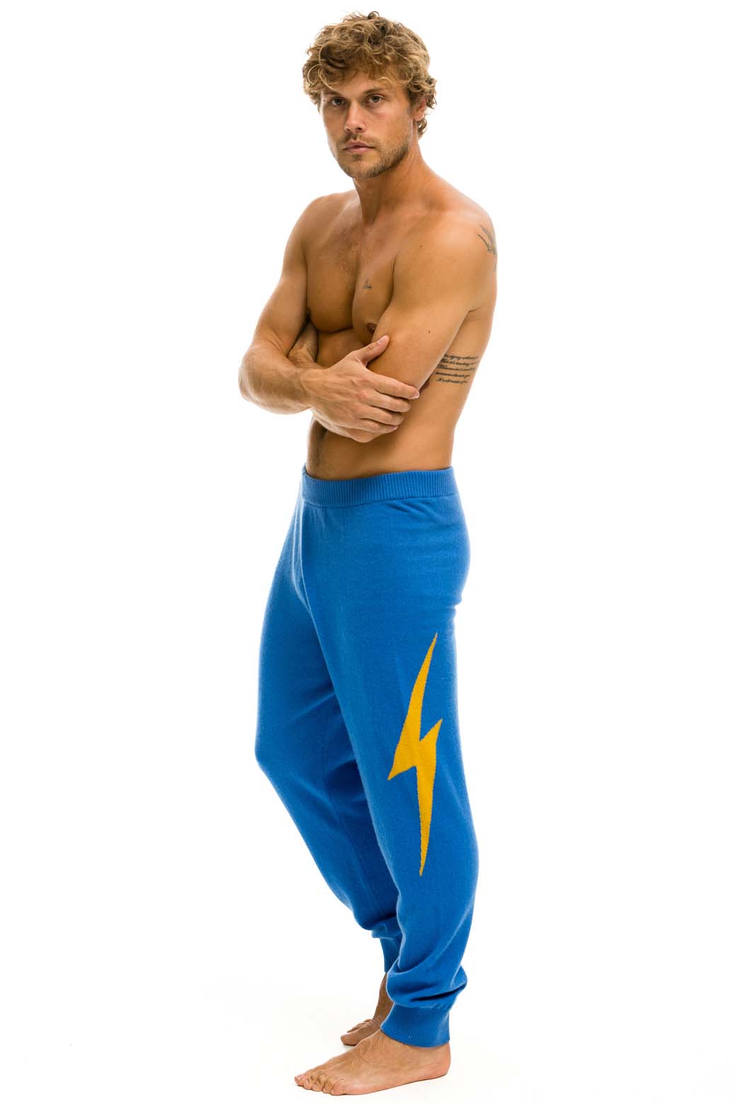 MENS BOLT CASHMERE LIGHT SWEATER PANT - VINTAGE BLUE GOLD BOLT