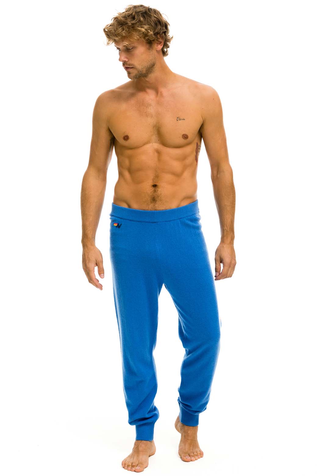MENS BOLT CASHMERE LIGHT SWEATER PANT - VINTAGE BLUE GOLD BOLT