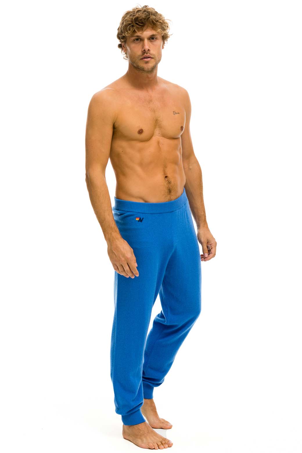 MENS BOLT CASHMERE LIGHT SWEATER PANT - VINTAGE BLUE GOLD BOLT