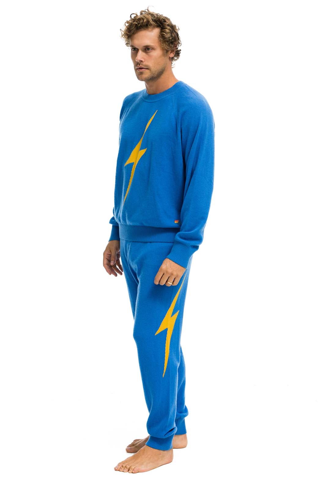 MENS BOLT CASHMERE LIGHT SWEATER PANT - VINTAGE BLUE GOLD BOLT
