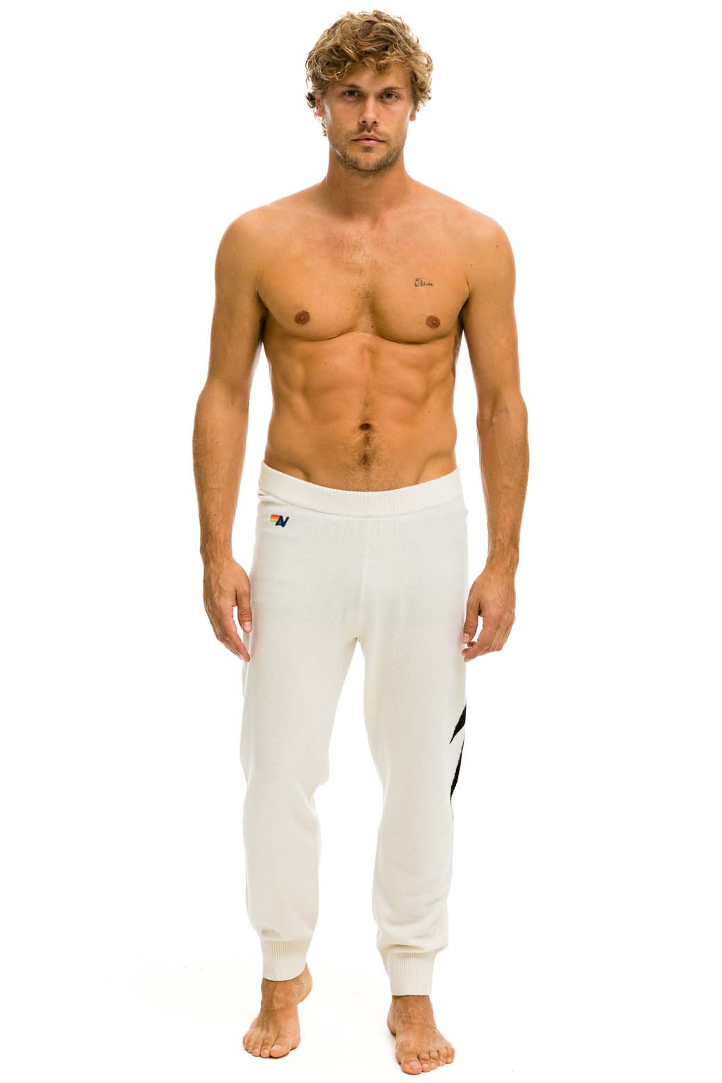 MENS BOLT CASHMERE LIGHT SWEATER PANT - VINTAGE WHITE BLACK BOLT