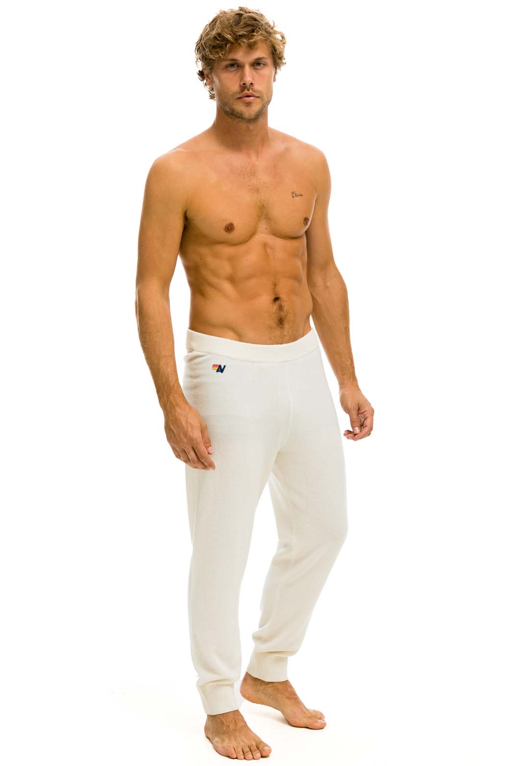 MENS BOLT CASHMERE LIGHT SWEATER PANT - VINTAGE WHITE BLACK BOLT