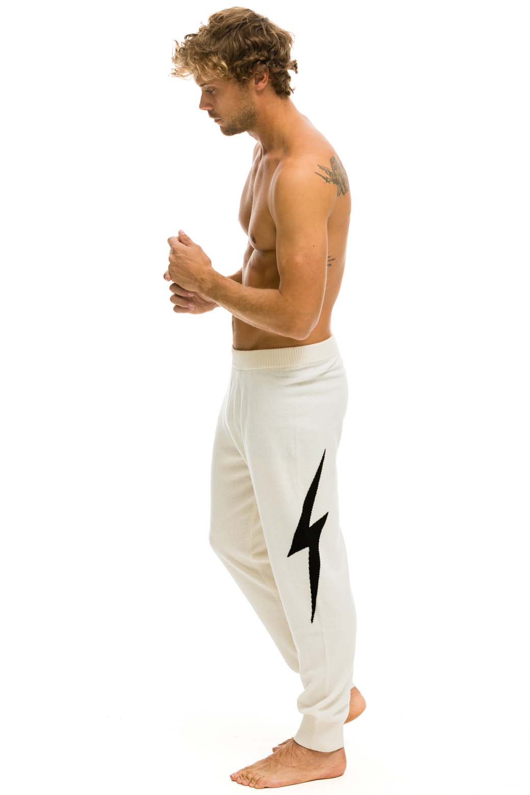 MENS BOLT CASHMERE LIGHT SWEATER PANT - VINTAGE WHITE BLACK BOLT