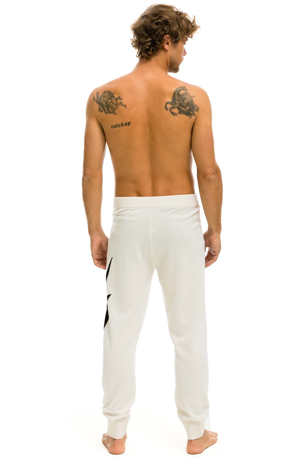 MENS BOLT CASHMERE LIGHT SWEATER PANT - VINTAGE WHITE BLACK BOLT