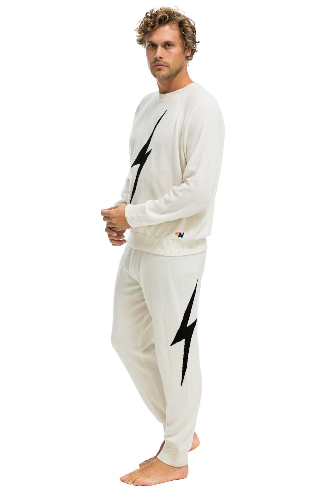 MENS BOLT CASHMERE LIGHT SWEATER PANT - VINTAGE WHITE BLACK BOLT