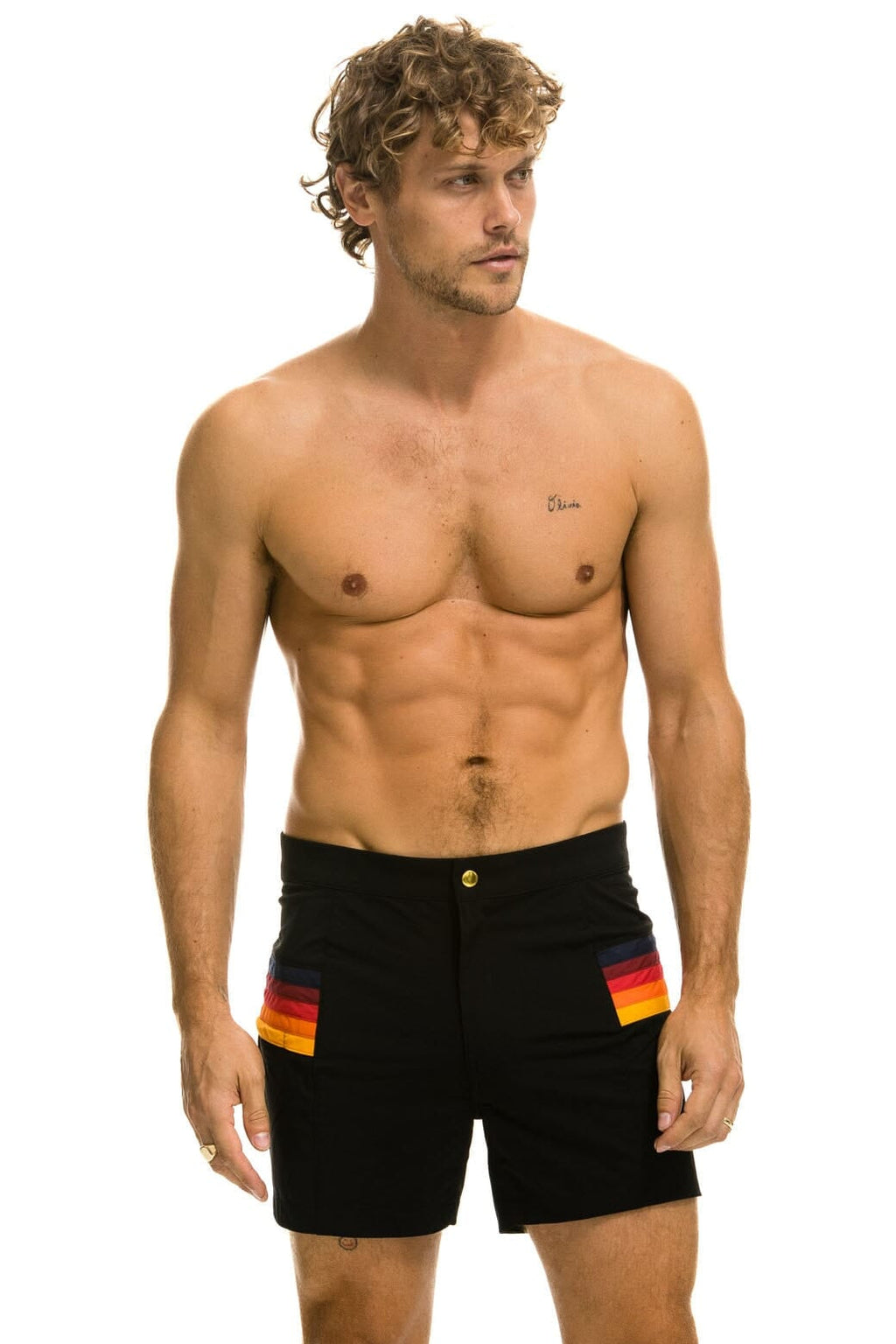 MENS HORIZONTAL 5 STRIPE FLEX SHORTS - BLACK