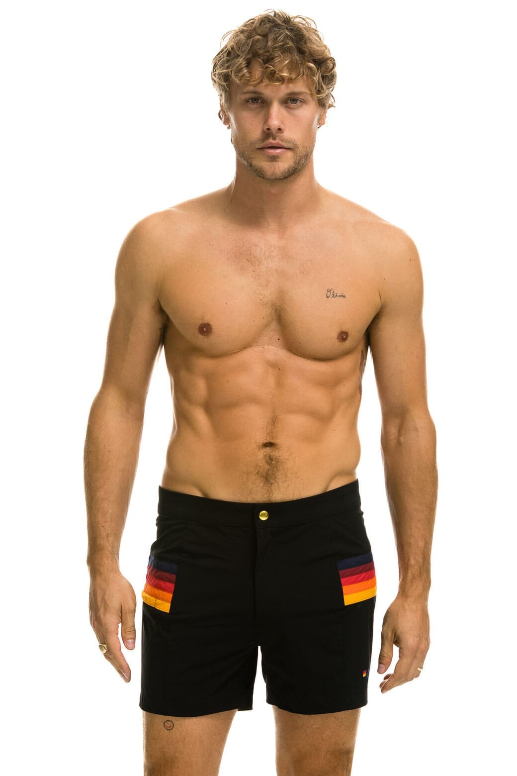 MENS HORIZONTAL 5 STRIPE FLEX SHORTS - BLACK