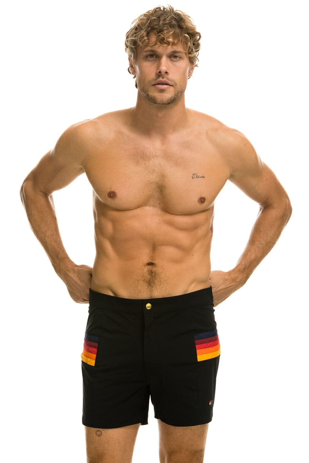 MENS HORIZONTAL 5 STRIPE FLEX SHORTS - BLACK
