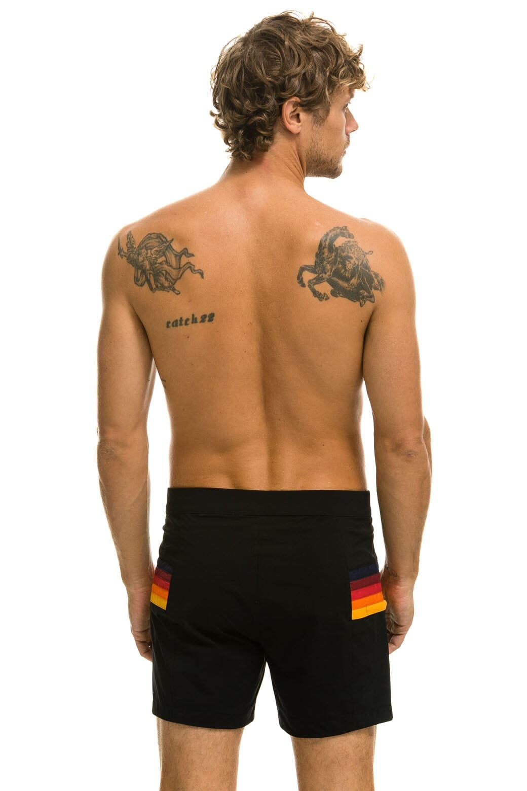 MENS HORIZONTAL 5 STRIPE FLEX SHORTS - BLACK