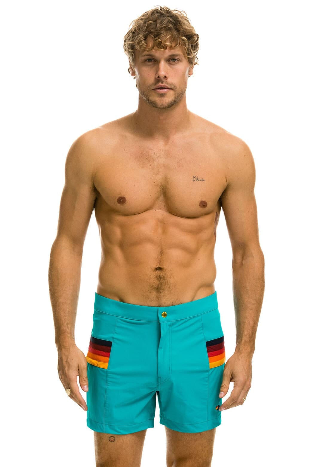 MENS HORIZONTAL 5 STRIPE FLEX SHORTS - JADE