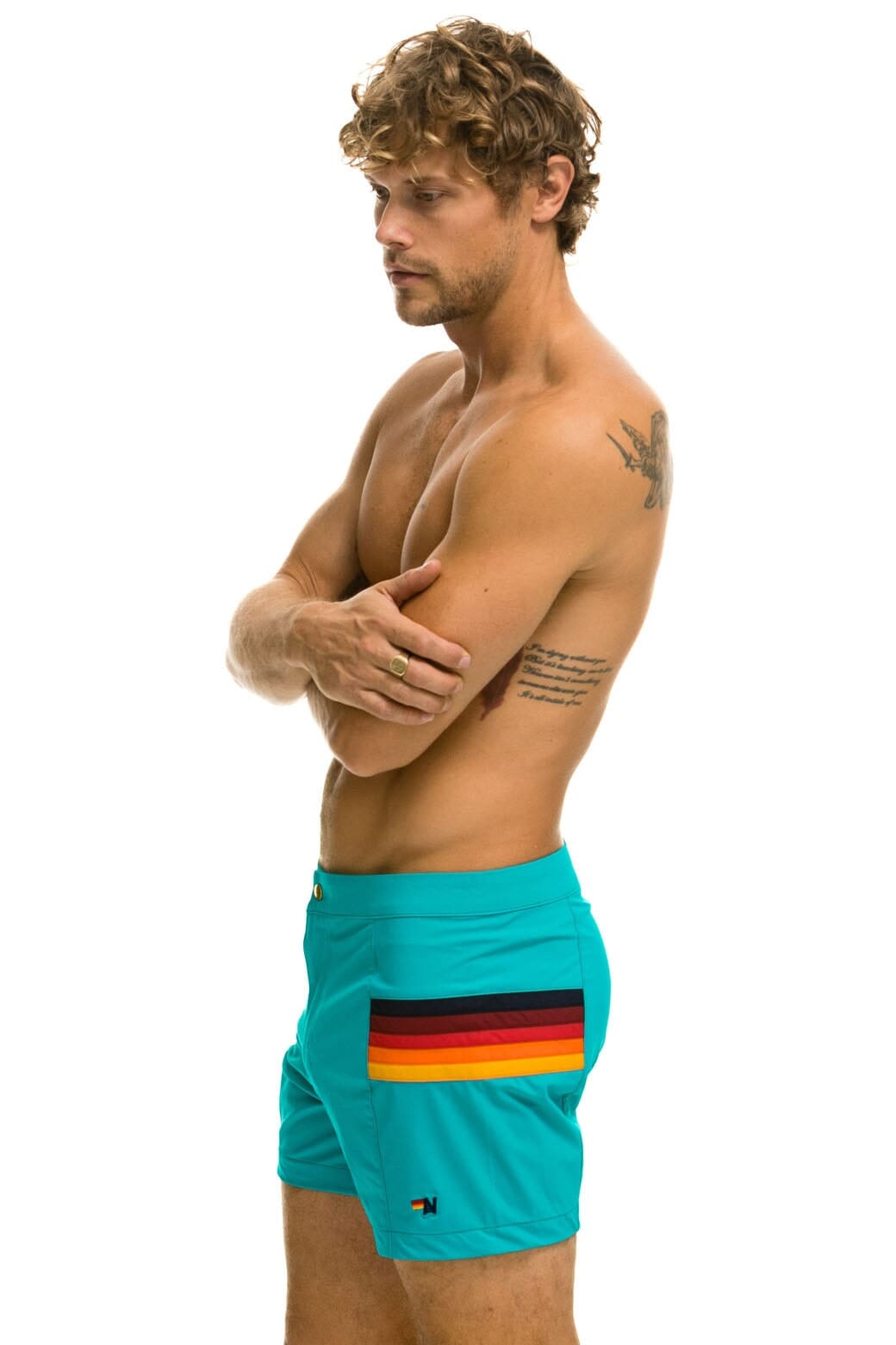 MENS HORIZONTAL 5 STRIPE FLEX SHORTS - JADE