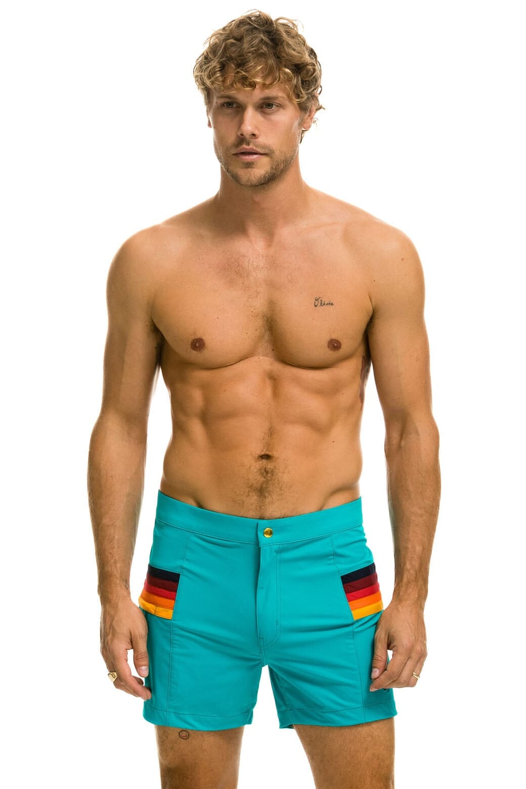 MENS HORIZONTAL 5 STRIPE FLEX SHORTS - JADE