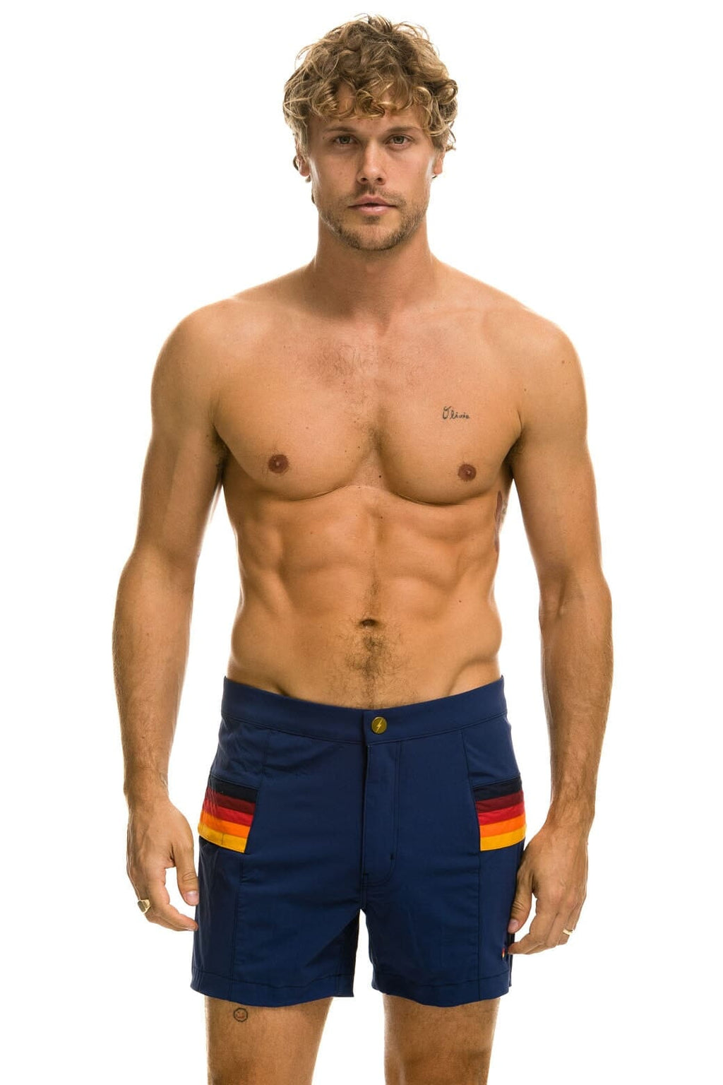 MENS HORIZONTAL 5 STRIPE FLEX SHORTS - NAVY