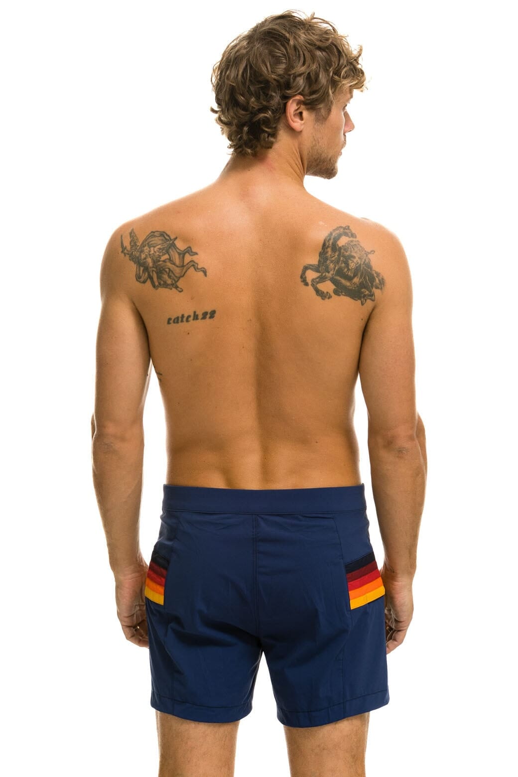 MENS HORIZONTAL 5 STRIPE FLEX SHORTS - NAVY
