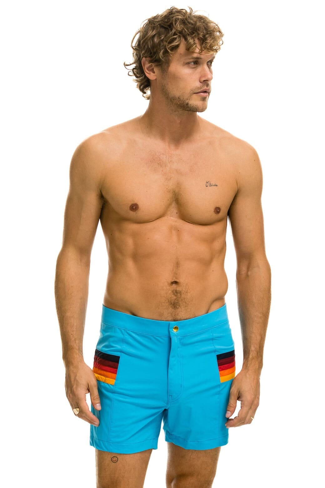 MENS HORIZONTAL 5 STRIPE FLEX SHORTS - NEON BLUE