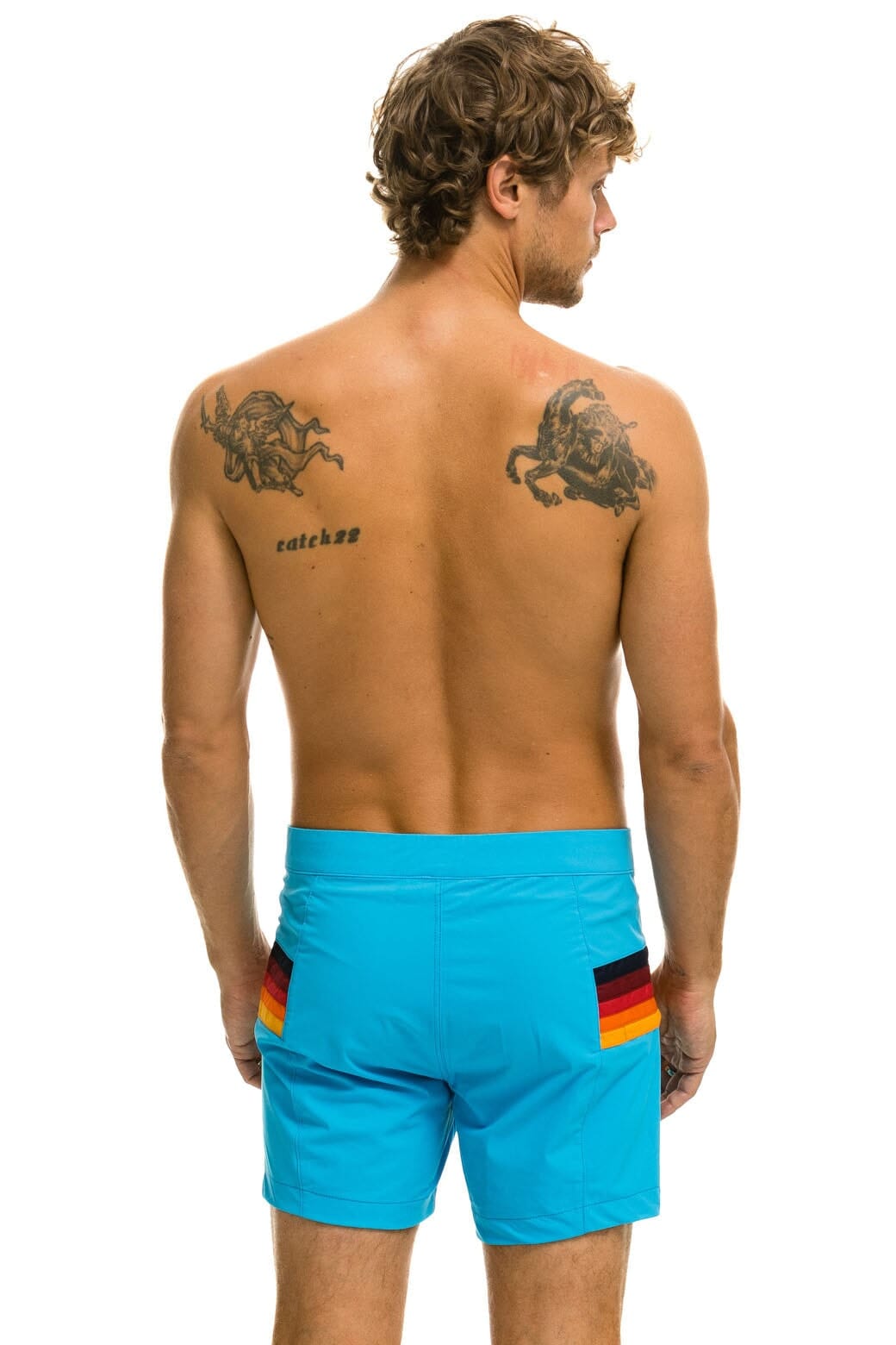 MENS HORIZONTAL 5 STRIPE FLEX SHORTS - NEON BLUE