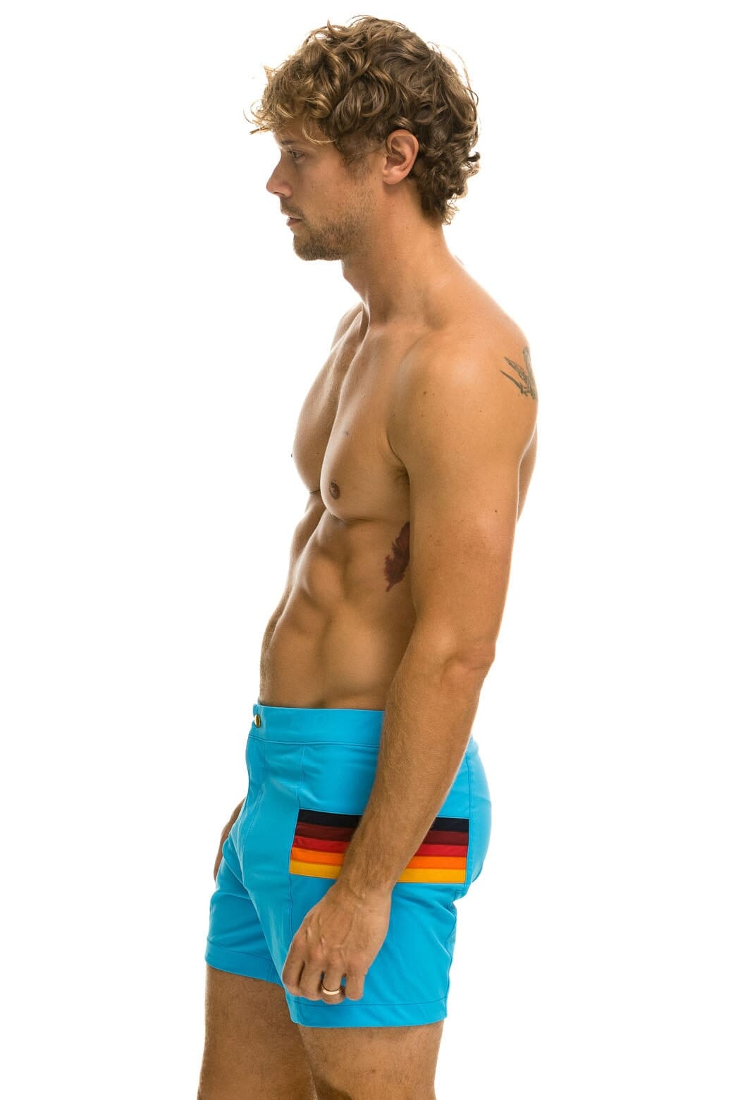 MENS HORIZONTAL 5 STRIPE FLEX SHORTS - NEON BLUE
