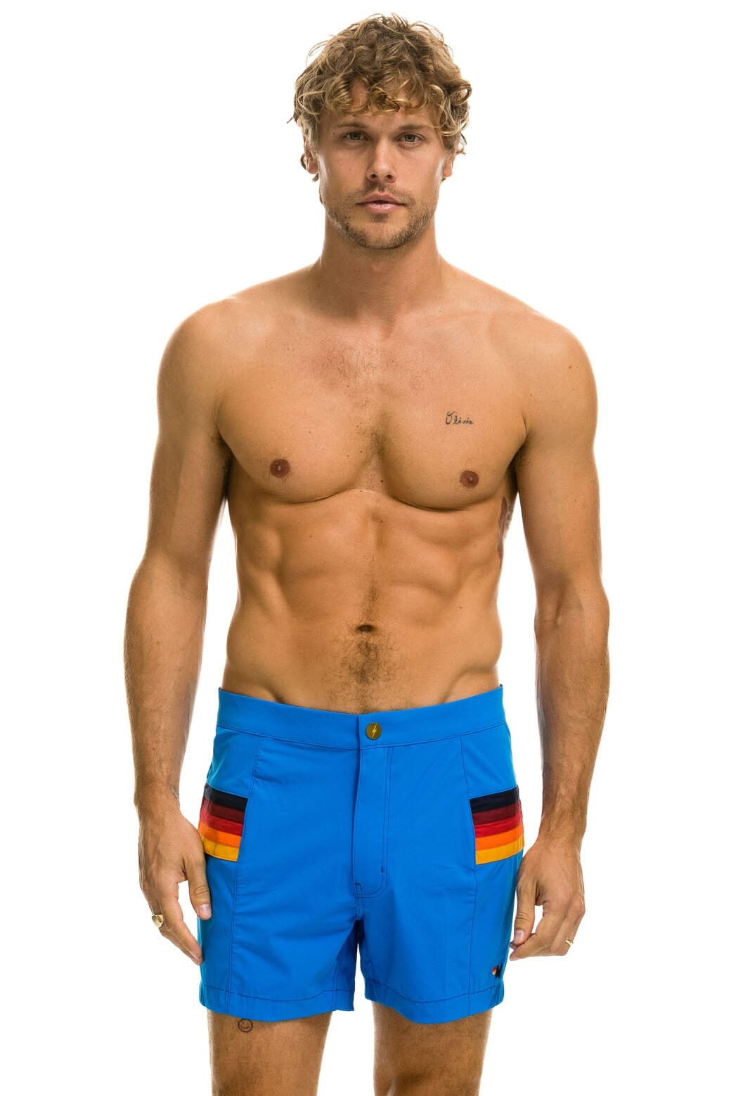 MENS HORIZONTAL 5 STRIPE FLEX SHORTS - PARROT BLUE