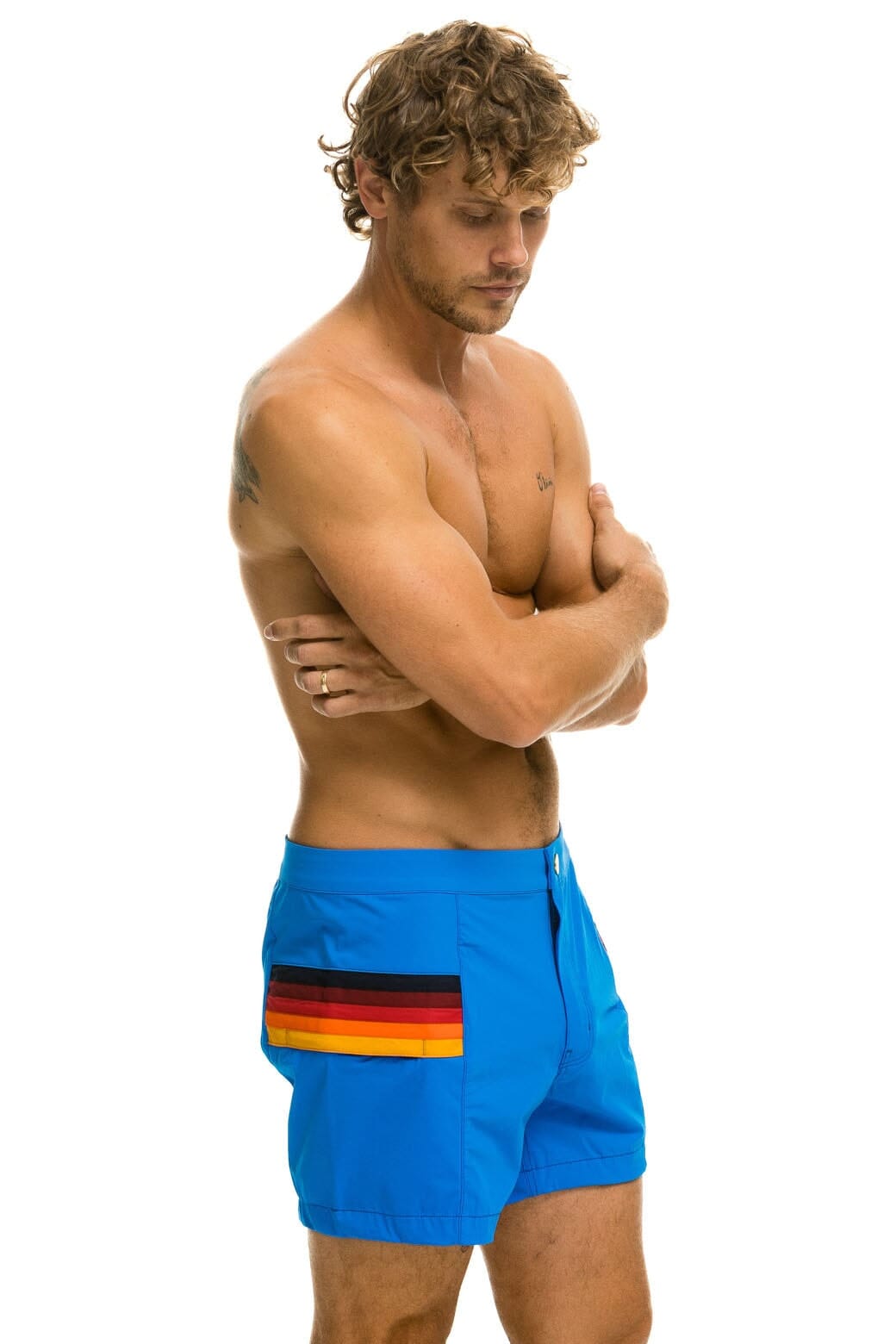 MENS HORIZONTAL 5 STRIPE FLEX SHORTS - PARROT BLUE