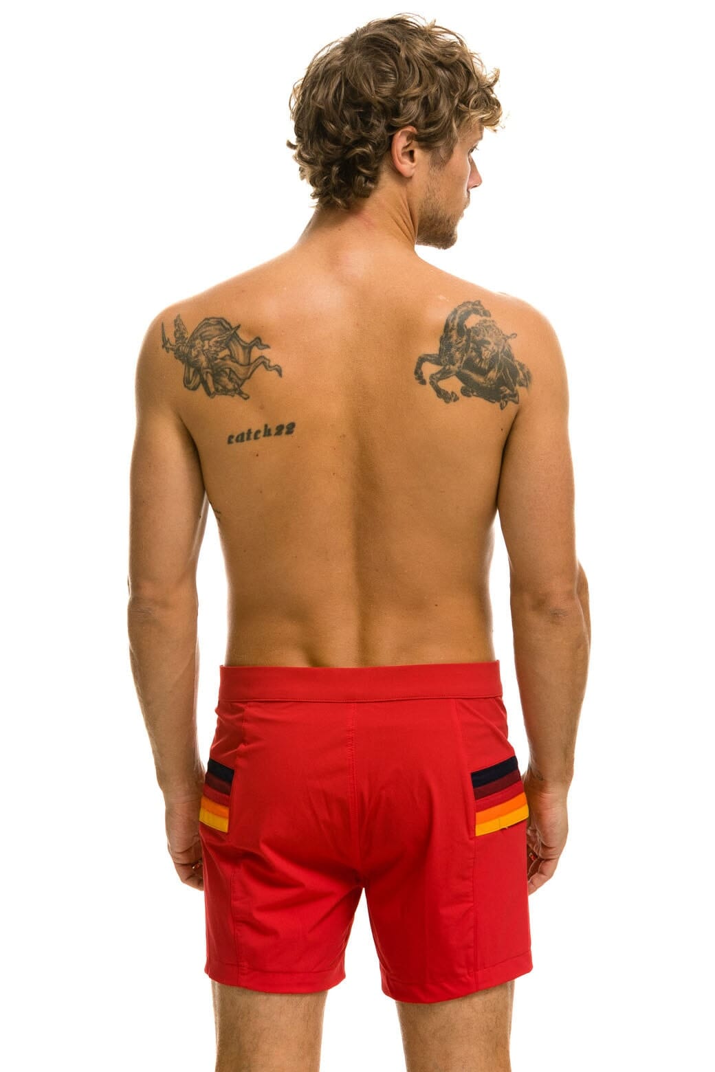 MENS HORIZONTAL 5 STRIPE FLEX SHORTS - RED