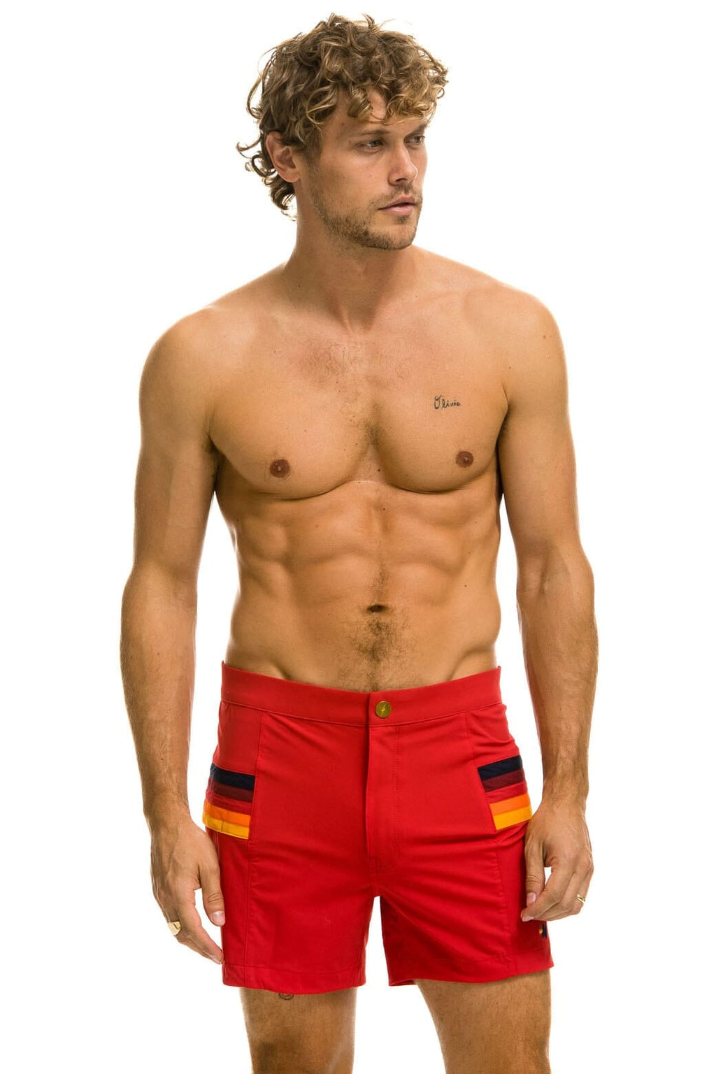 MENS HORIZONTAL 5 STRIPE FLEX SHORTS - RED